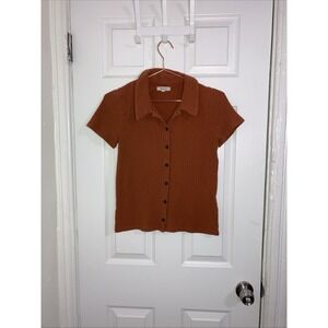 Madewell Women's Ribbed Short Sleeve Button Shirt Rust Orange Size XS